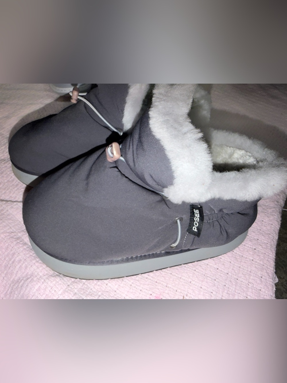 POSEE Gray Winter Shearling-Lined Slip-On Boot